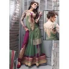 Green and Purple ZOYA-BREATHTAKING DETAILED EMBROIDERED WEDDING WEAR FLOOR TOUCH ANARKALI SUIT B9005 